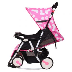Xe đẩy Seebaby Q4 có bập bênh màu hồng đốm là mẫu xe đẩy